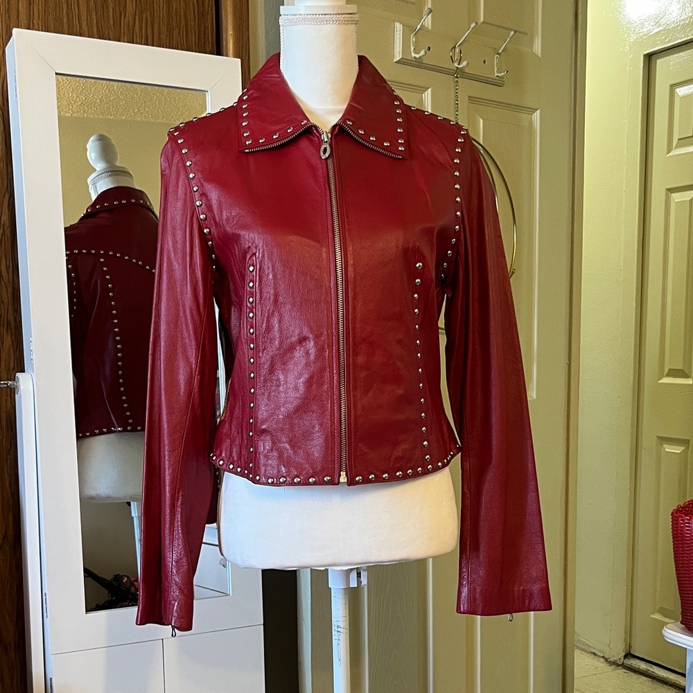 Steve Madden Crimson Studded Leather Jacket